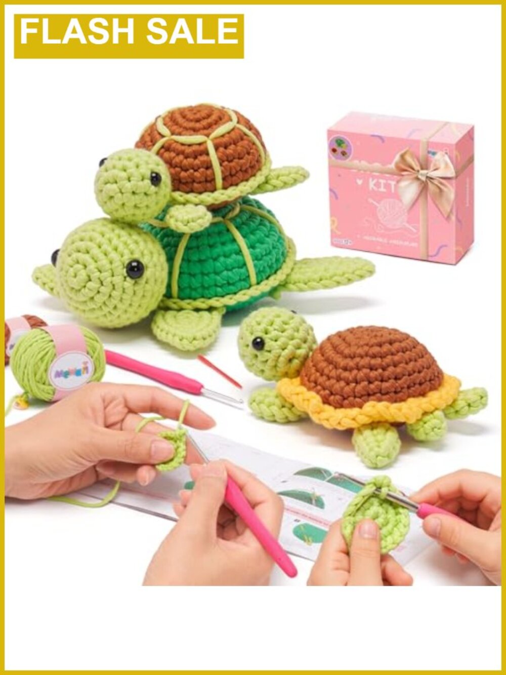 Crochet Kit for Beginners 3 Pack Sea Turtles Craft Set with Ergonomic Hooks